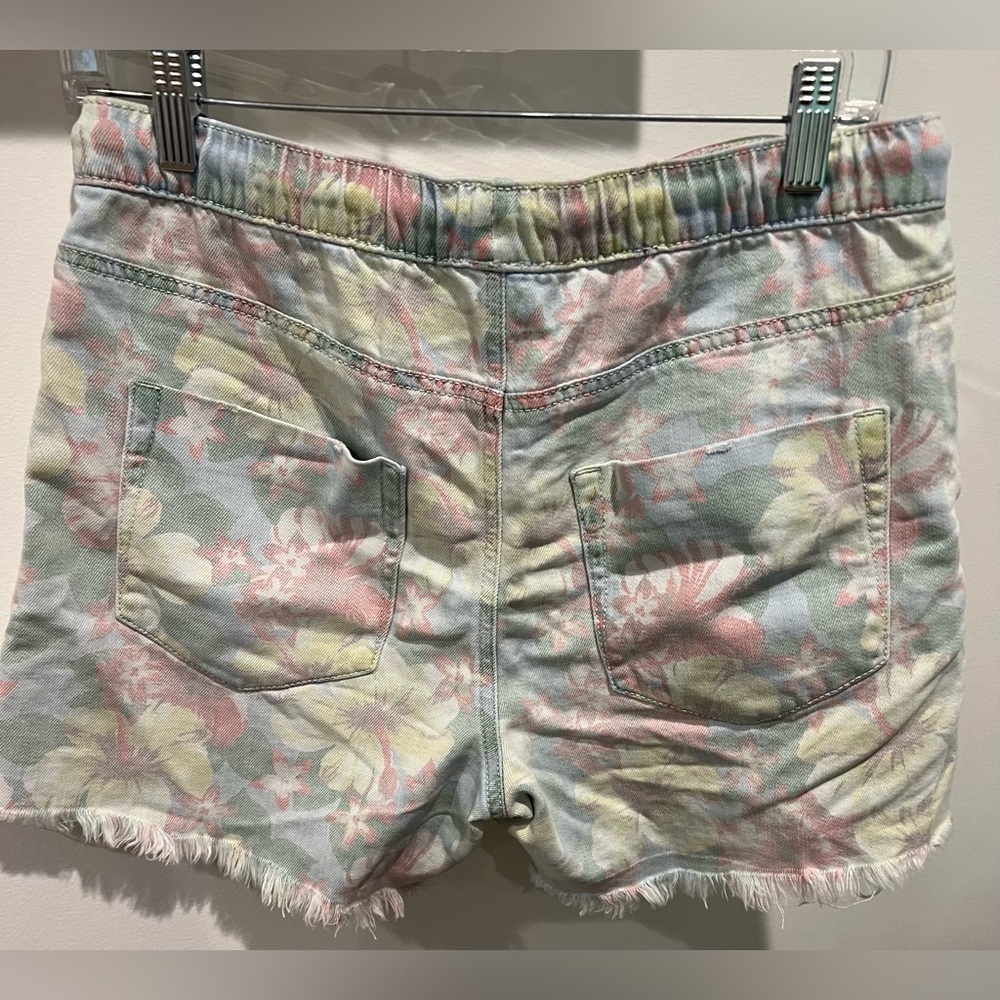 Aerie Elastic Tie Waist Faded Raw Edge Hawaiian Floral Shorts Size Small - Picture 4 of 9